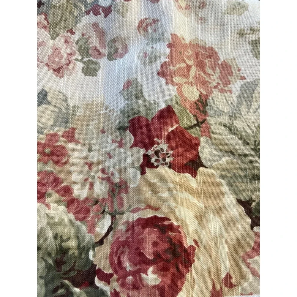 Richloom Floral Fabric 2.7 Yards Burgundy Sage Cream‎ Rose Cottagecore Textile